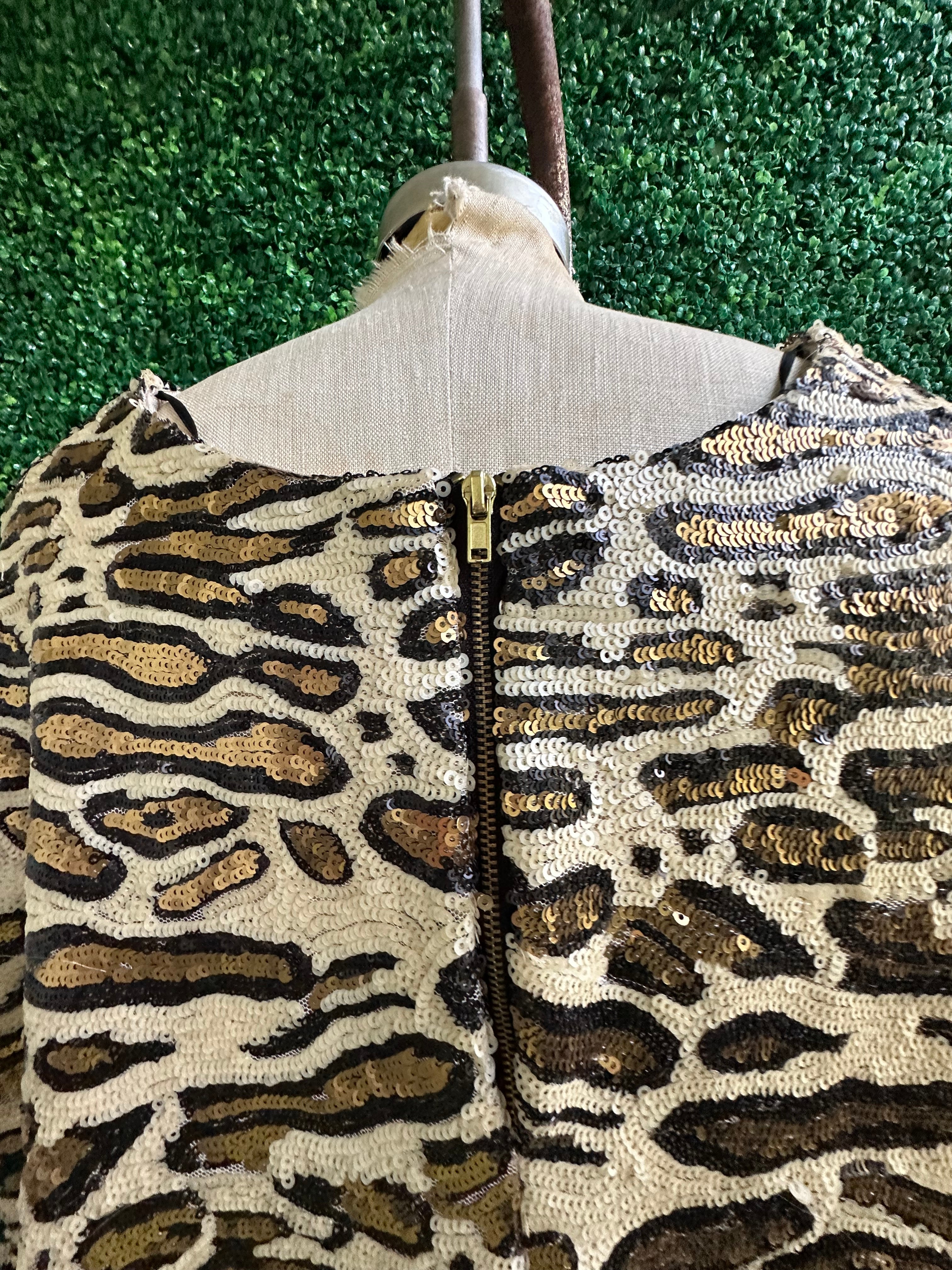 Zara Special Edition Leopard Cheetah Print Sequin Shirt Size Medium