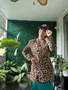 Bloomingdales Silk Black Leopard Sequins Animal Print  Blazer Jacket