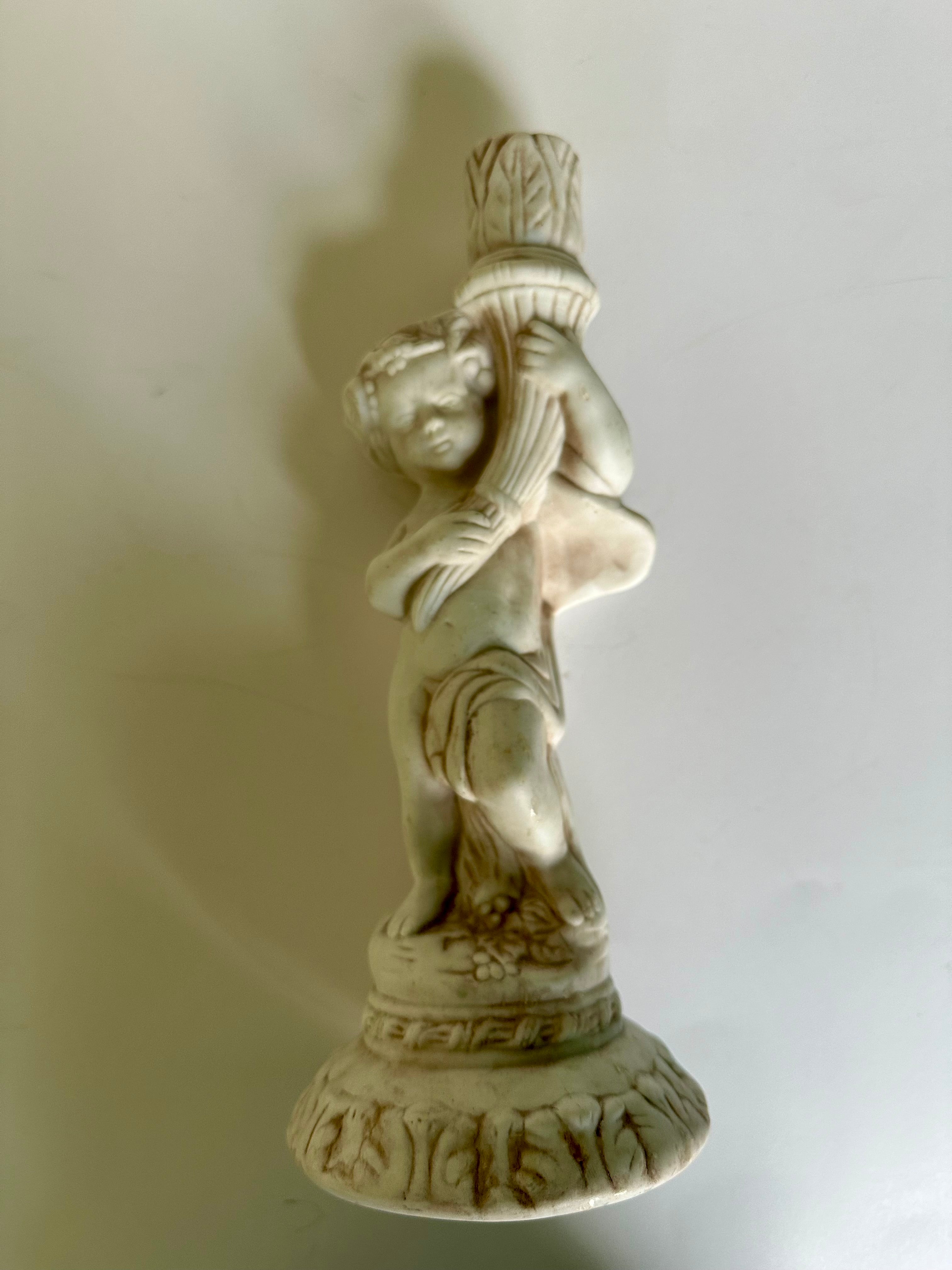 Vintage Plaster Cherub Candle Holder Cottage Chic