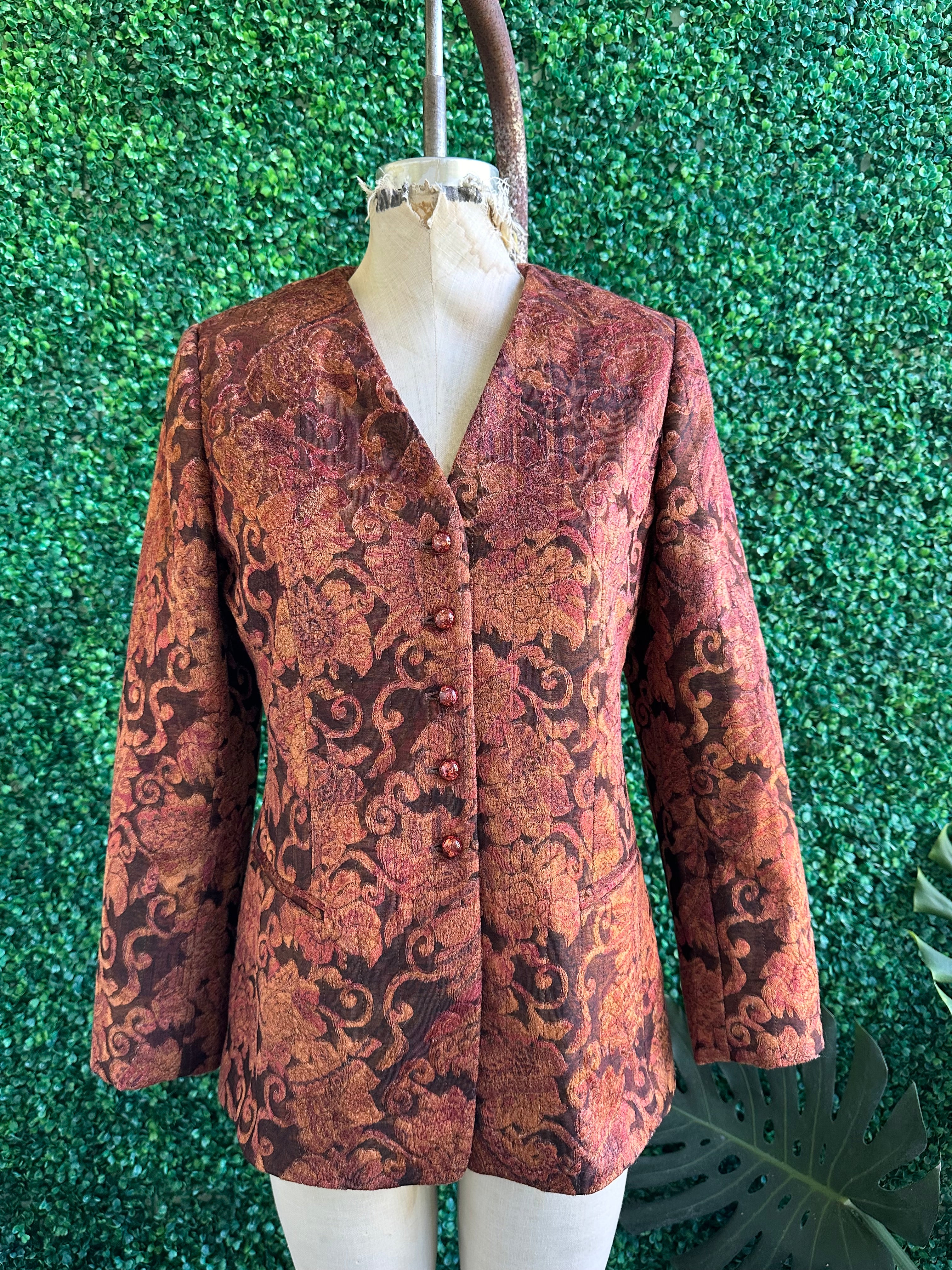 Vintage 90s Carlisle Copper Velvet Brocade Jackard Jacket Upholstery