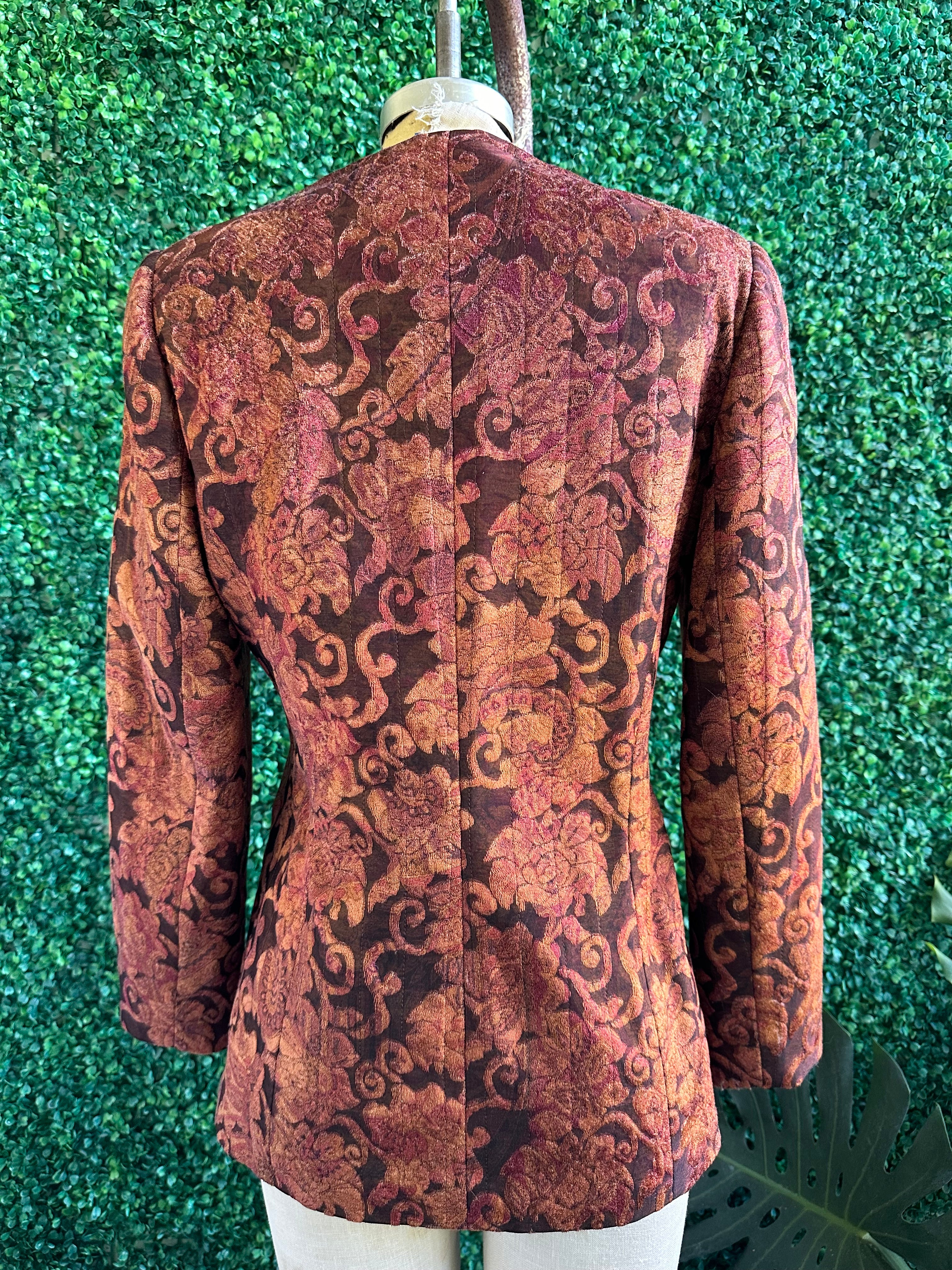 Vintage 90s Carlisle Copper Velvet Brocade Jackard Jacket Upholstery