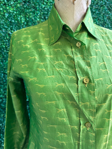 Vintage Trussardi Silk Lime Green Button Down Shirt Horse Pattern