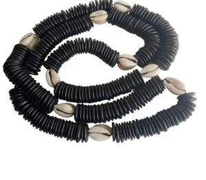 African Cowrie Shell Necklace with Coconut Beads