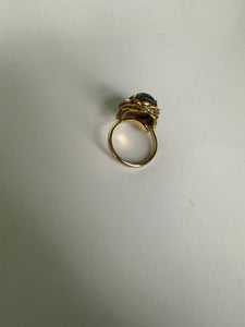 Vintage SCARAB ring Gold tone metal Genuine stone SODALITE Adjustable