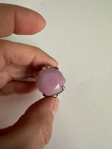 Lauren G Adams Rose Quartz Huge Cabochon with Floral Rhinestones Design 925 Statement Ring