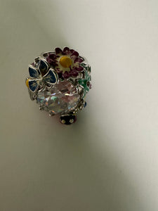 Park Lane "FAIRY TALE" Large RING Sparkling Clear CZ- Butterfly & Flowers SZ 8 Statement ring