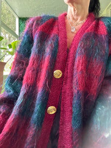 ANN ARUNDELL Tartan Slouchy Mohair Long SCOTLAND Cardigan Outwear Coat House of Harris 1960 Fall