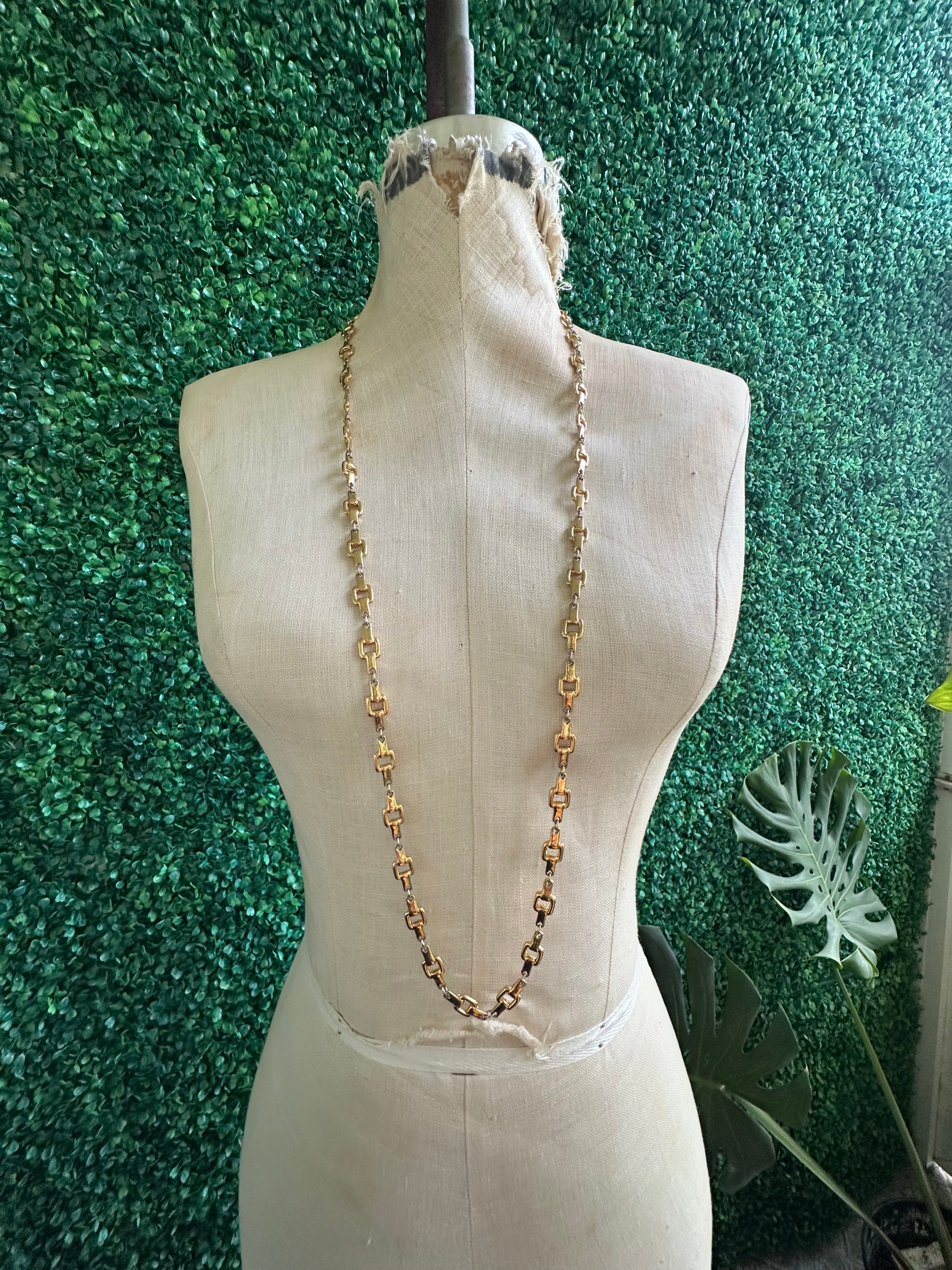 1980s NECKLACE Gold TONE GOLD BIT MESH + BOX Golden