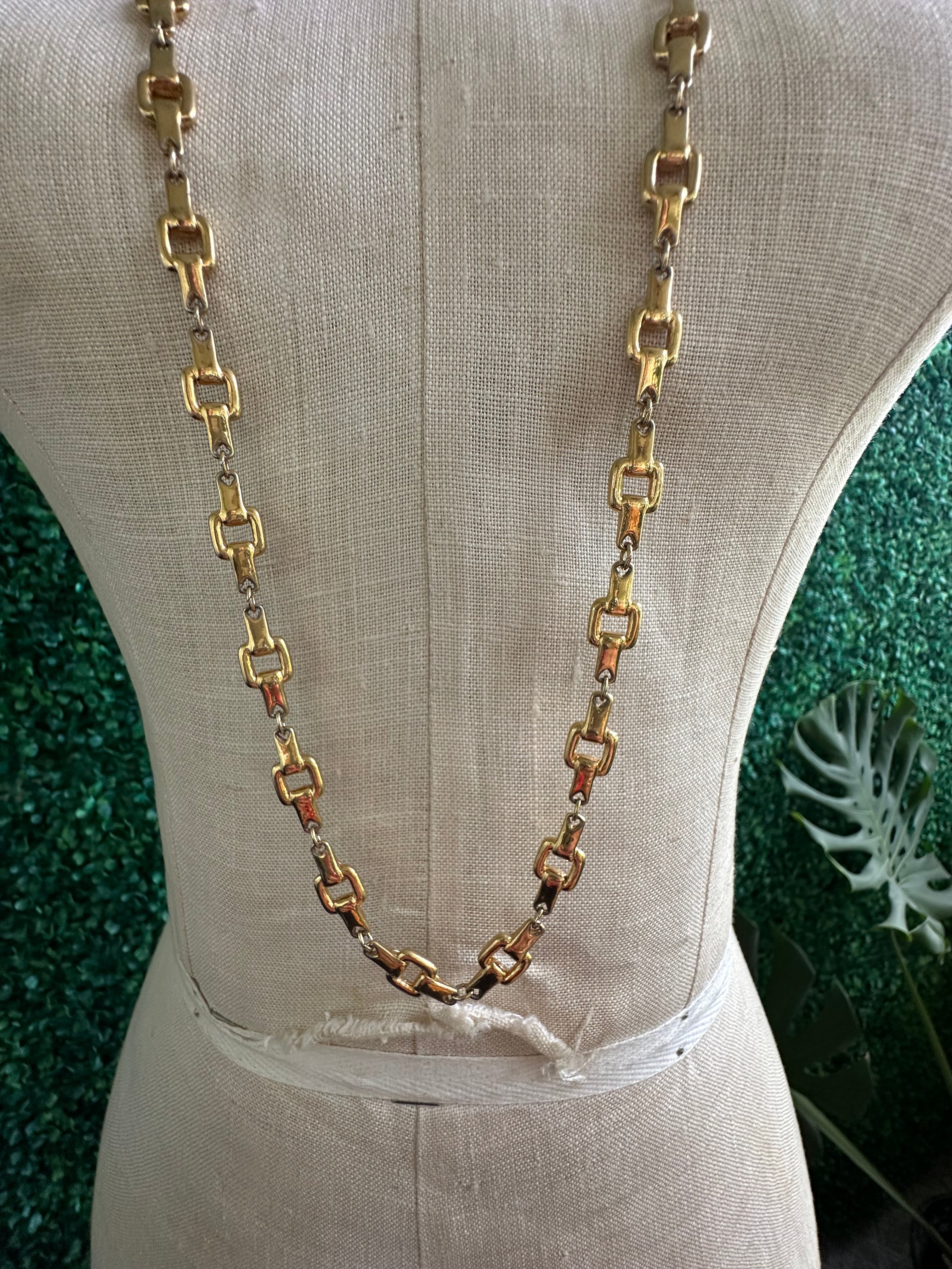 1980s NECKLACE Gold TONE GOLD BIT MESH + BOX Golden