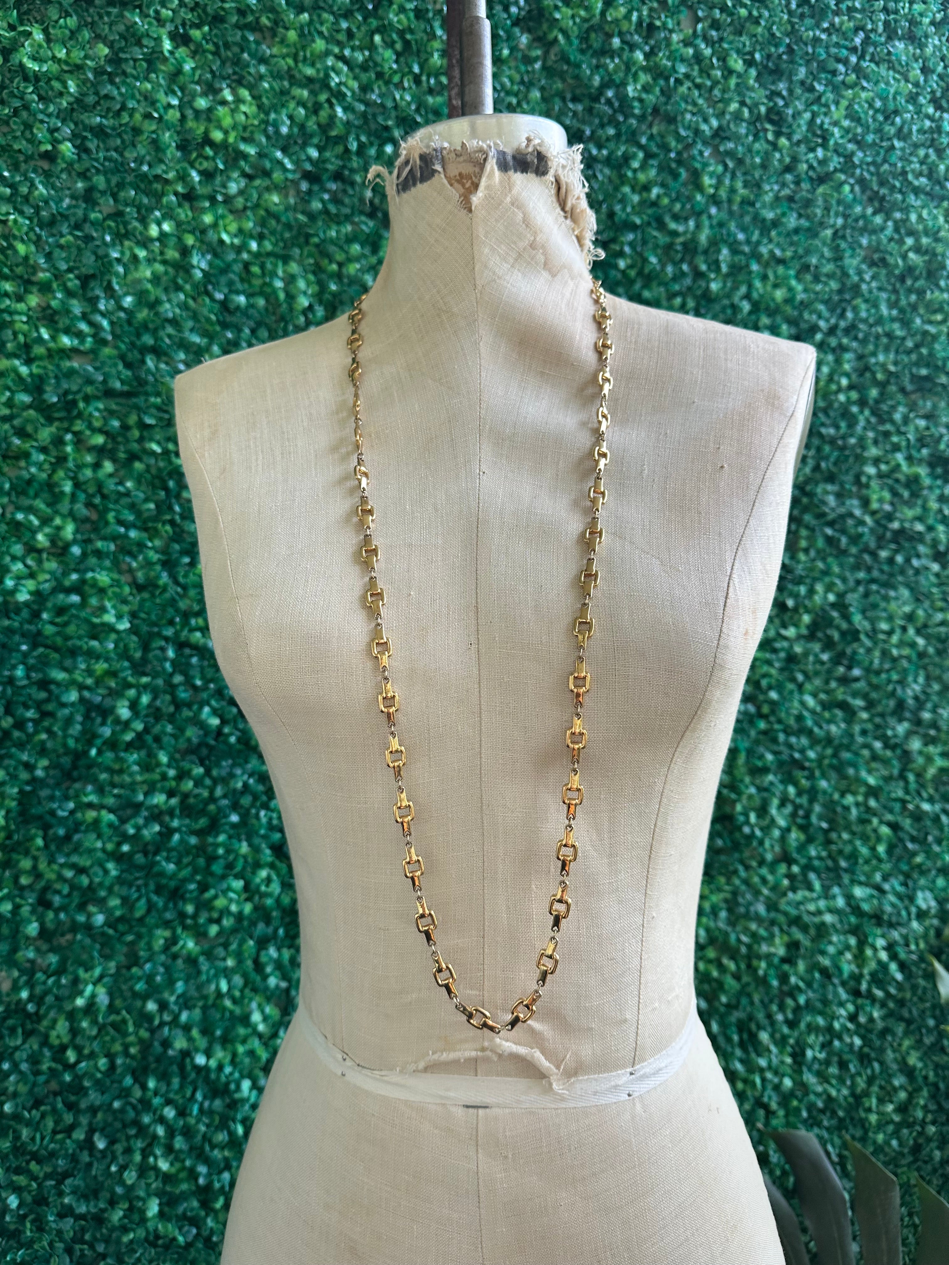 1980s NECKLACE Gold TONE GOLD BIT MESH + BOX Golden