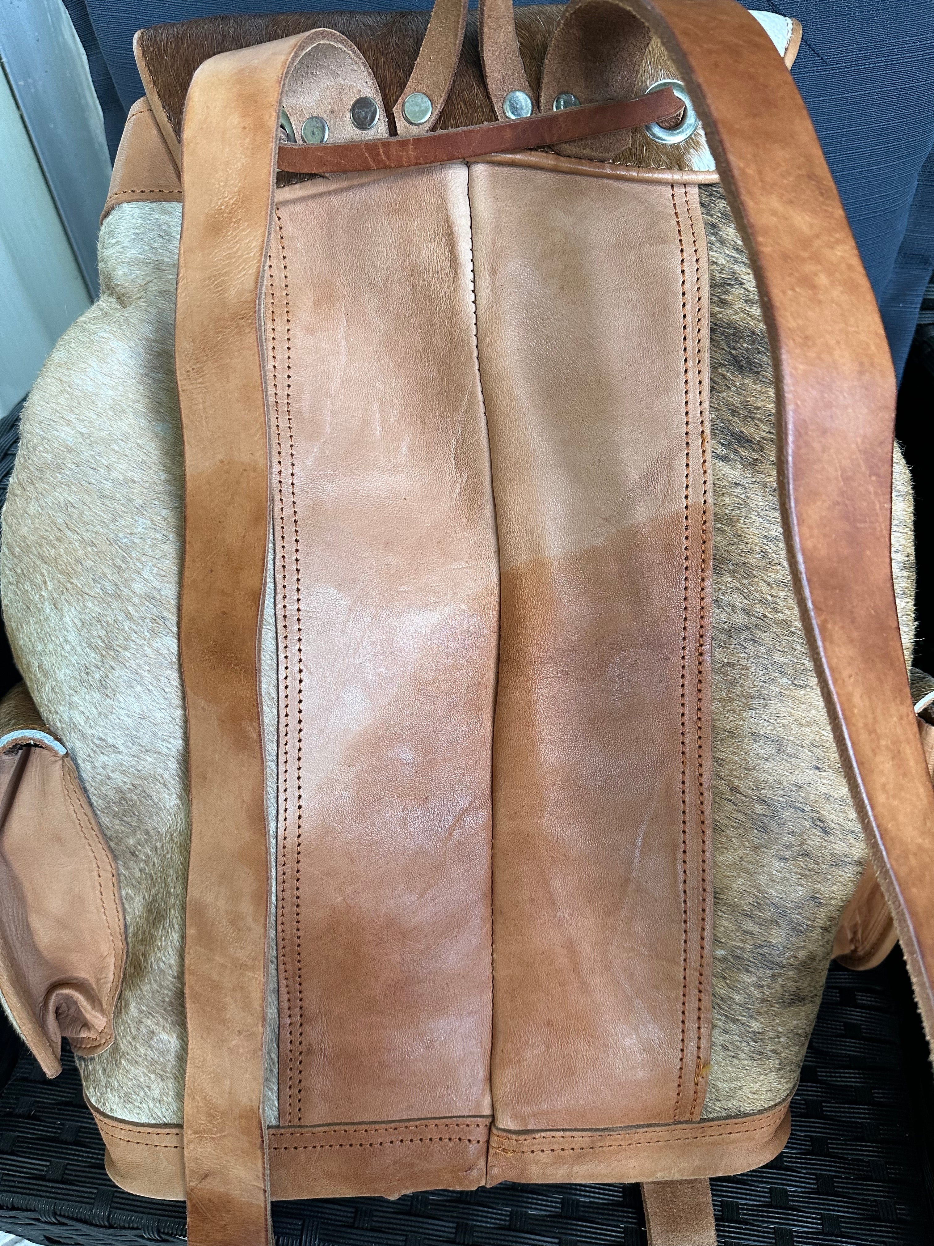 New Southwest Cowboy Hair on Cowhide Leather Oversized Backpack