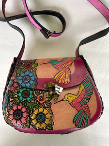 New Leather Mexican Hummingbird Purse, Handmade crossbody Bag