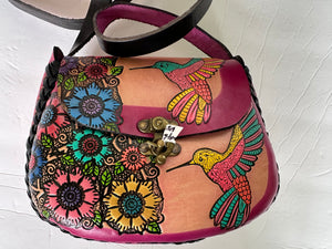New Leather Mexican Hummingbird Purse, Handmade crossbody Bag