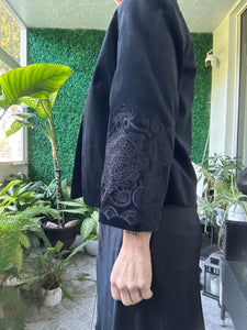 Oscar de la Renta Black Velvet Embroidery Asian Jacket Cropped