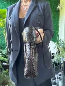 1970s Leather Snakeskin Brown Clemente Crossbody Handbag