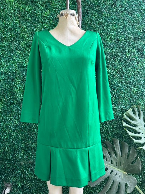 1960s Jackie Kennedy green satin dress with pleated skirt Alonso made in Italy