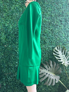 1960s Jackie Kennedy green satin dress with pleated skirt Alonso made in Italy