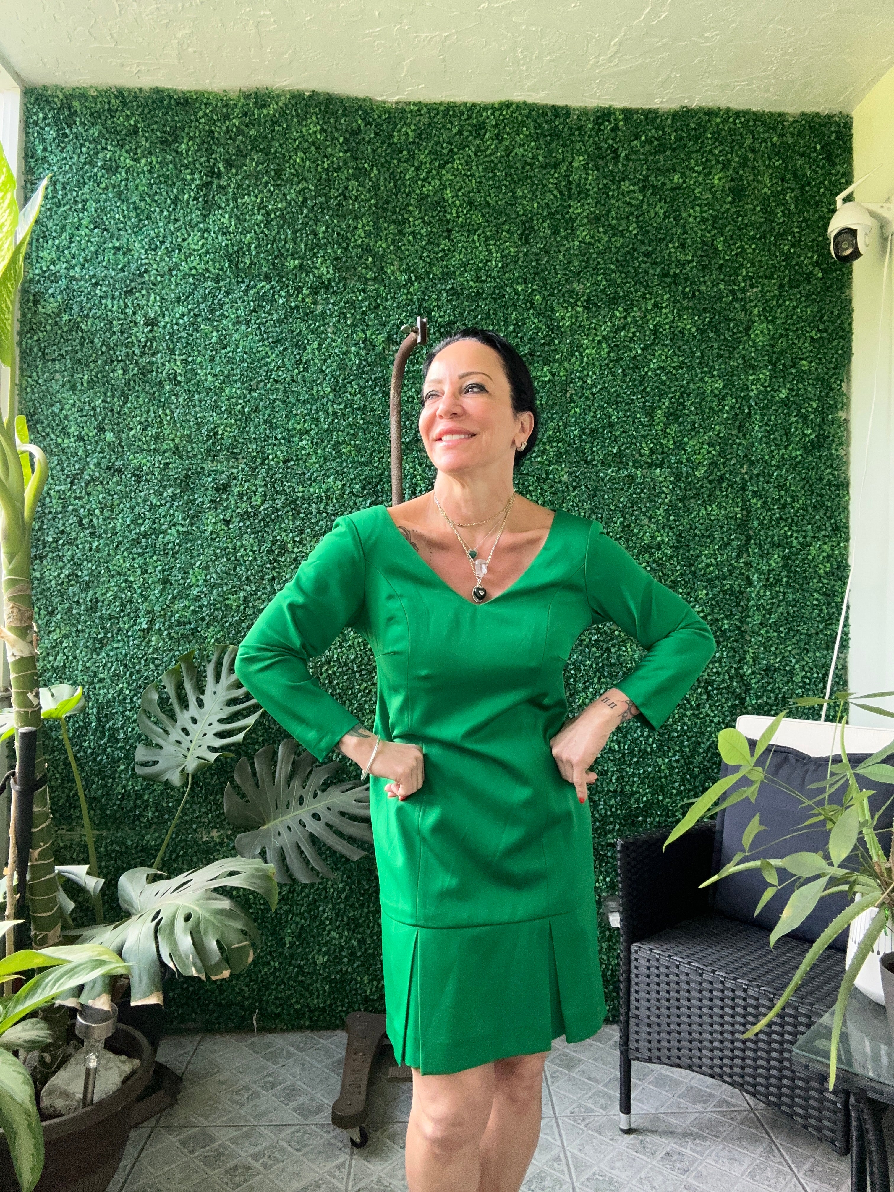 1960s Jackie Kennedy green satin dress with pleated skirt Alonso made Cougar Vintage Shop 1960s Jackie Kennedy green satin dress with pleated skirt Alonso made Cougar Vintage Shop