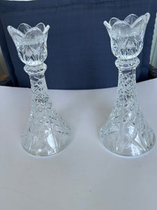 DePlomb Lead Crystal Candle Holders Tulip Style Easter Spring Decor Set of 2