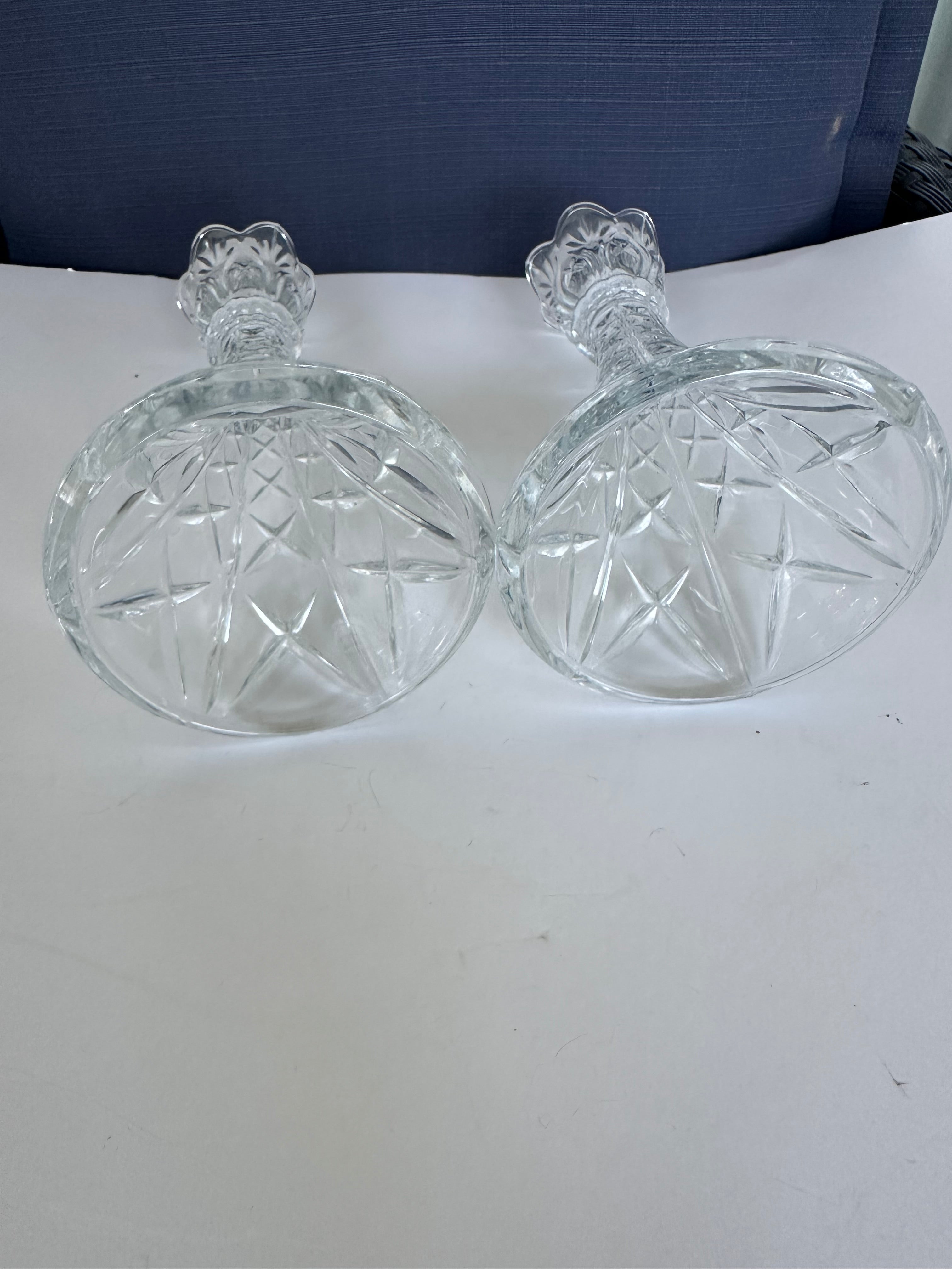 DePlomb Lead Crystal Candle Holders Tulip Style Easter Spring Decor Set of 2