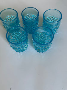 EAPG Antique Hobnail Pattern Peacock Blue Tumbler Glass set of 5