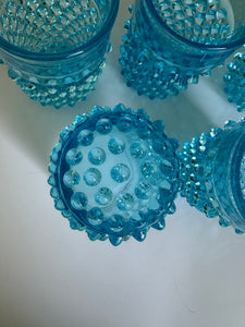 EAPG Antique Hobnail Pattern Peacock Blue Tumbler Glass set of 5