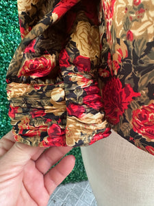 Vintage 80s Floral Bold Notations Red Floral Satin Long Sleeve Blouse