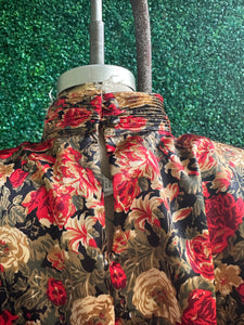 Vintage 80s Floral Bold Notations Red Floral Satin Long Sleeve Blouse