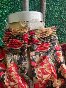 Vintage 80s Floral Bold Notations Red Floral Satin Long Sleeve Blouse