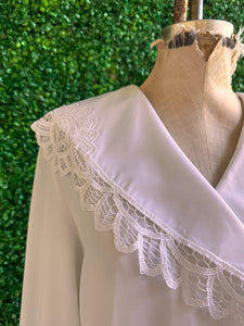 90s white lace collar puff sleeve button down blouse