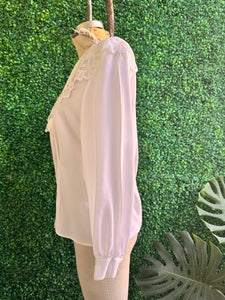 90s white lace collar puff sleeve button down blouse