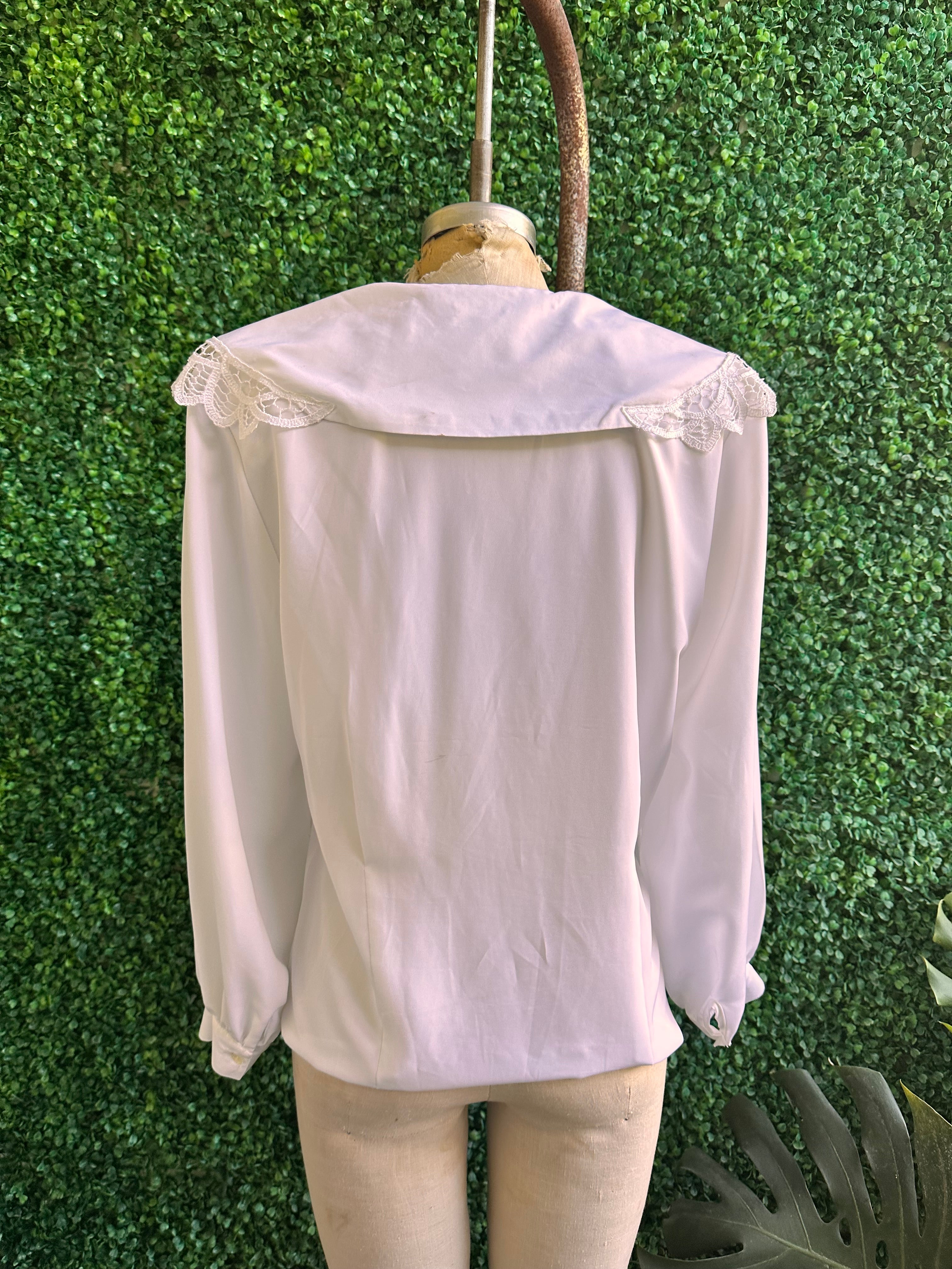 90s white lace collar puff sleeve button down blouse