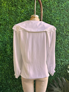 90s white lace collar puff sleeve button down blouse