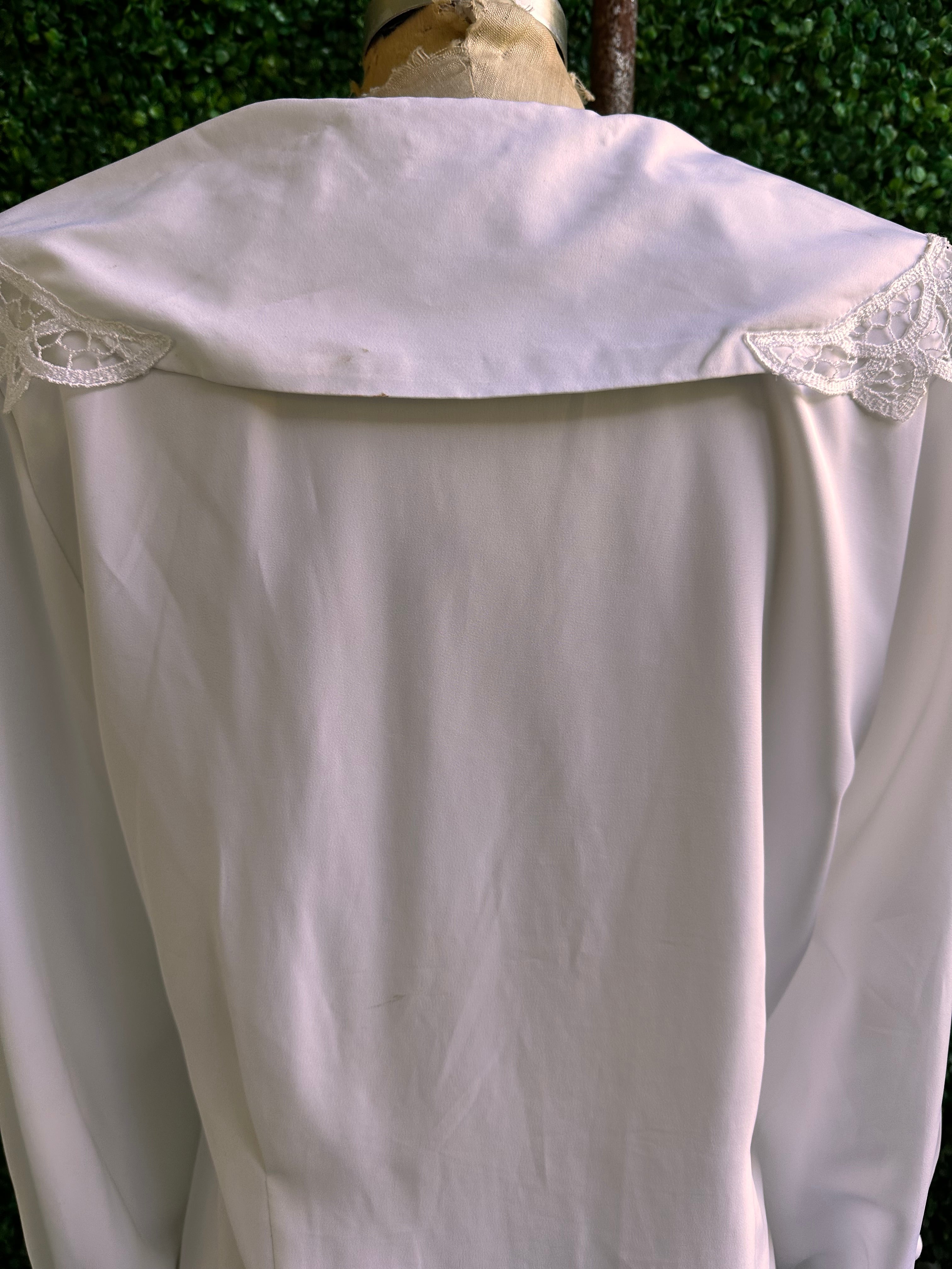 90s white lace collar puff sleeve button down blouse