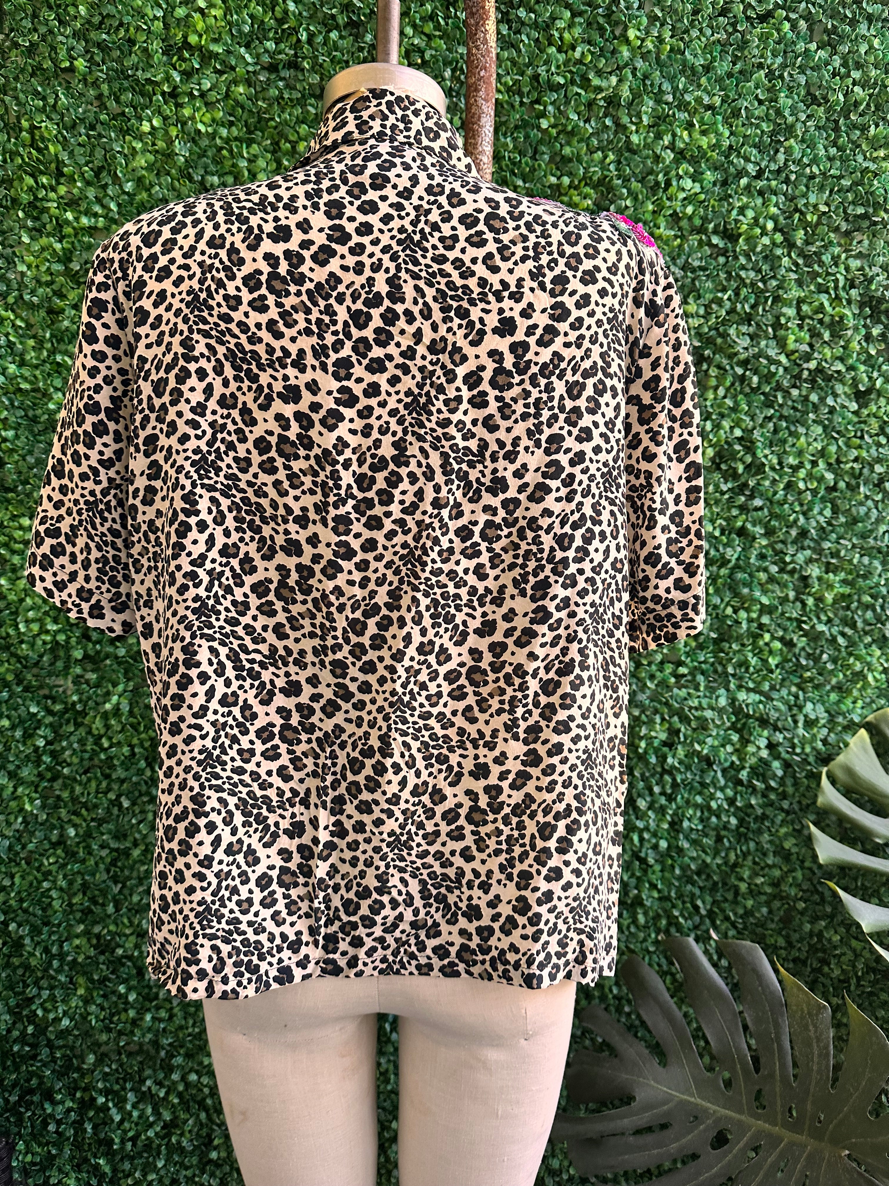 80s Cheetah Animal print silk with sequins and fringe