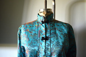 Japanese Mao blue Asian garden print blouse Asian Style