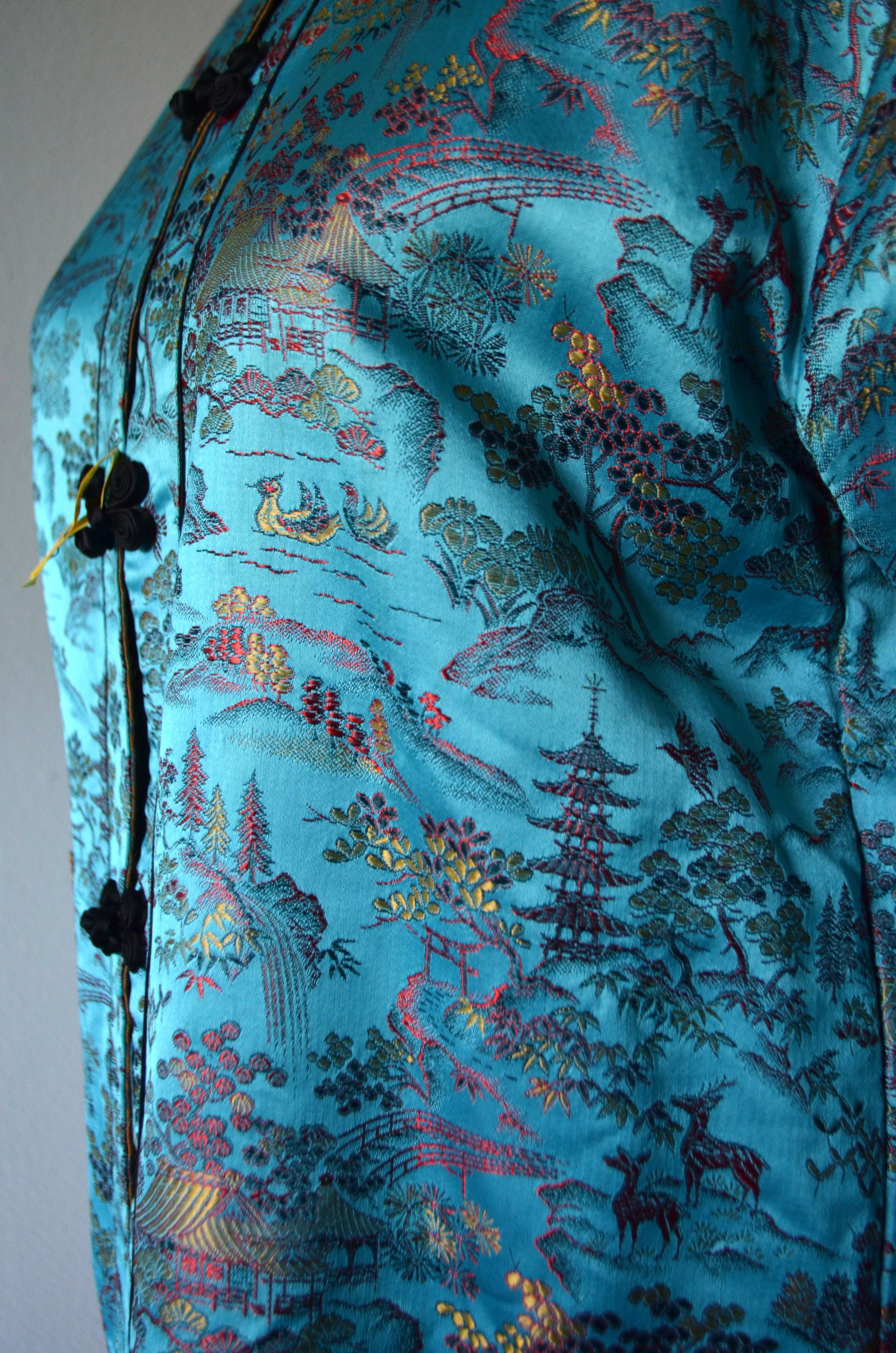 Japanese Mao blue Asian garden print blouse Asian Style