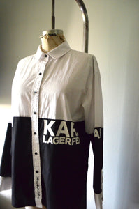 Karl Lagerfeld Black and White Colorblocking Paris Shirt Button Down Long Sleeve