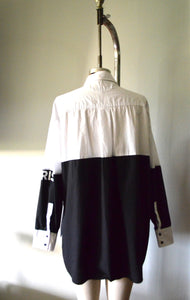 Karl Lagerfeld Black and White Colorblocking Paris Shirt Button Down Long Sleeve