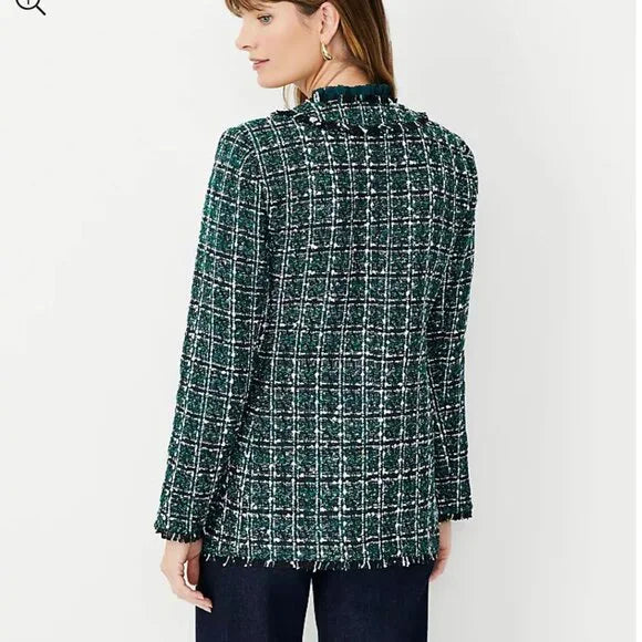 NWT Ann Taylor Petite Shimmer Green Tweed V-Neck Cardigan Jacket Size 4