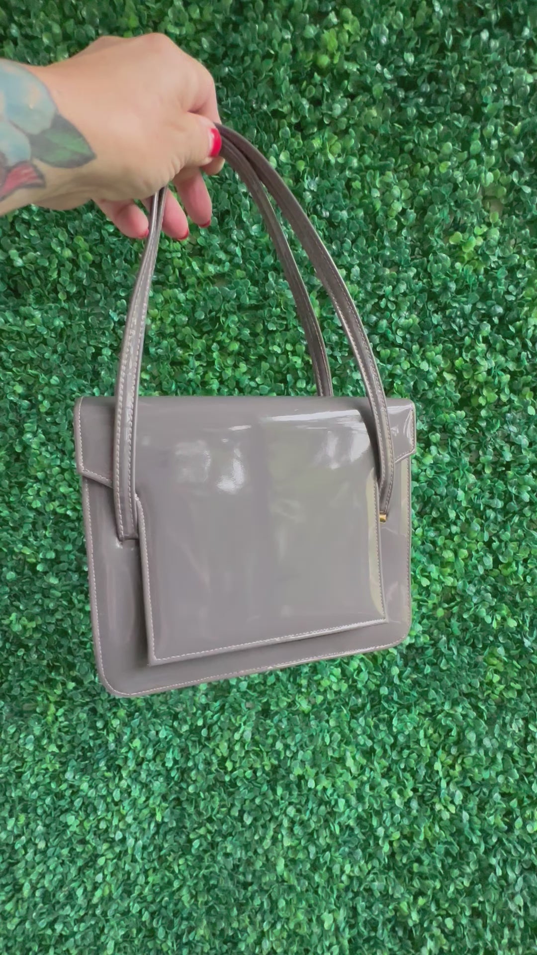 Vintage Mr. Bonhomme Mod Gray Patent Leather Top Handle Handbag