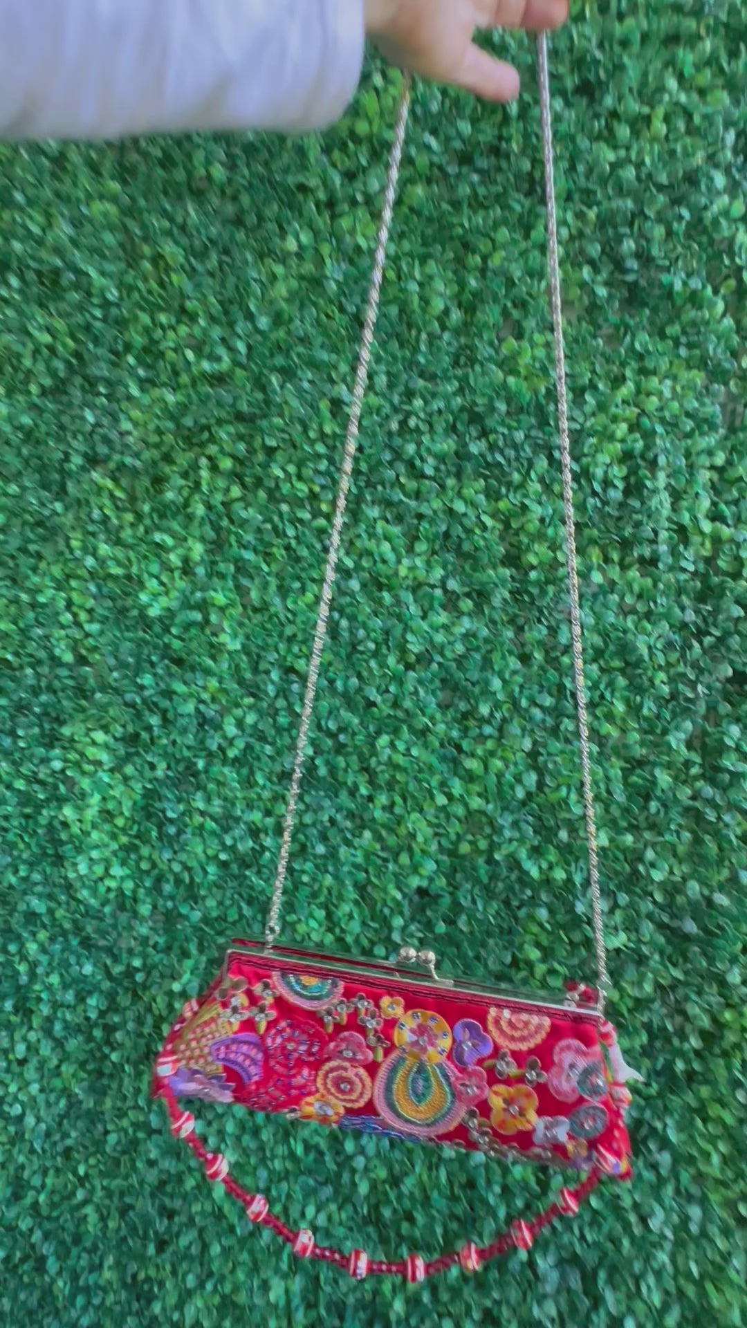 Vintage Colorful Red Floral Sequin Purse Bag Clutch