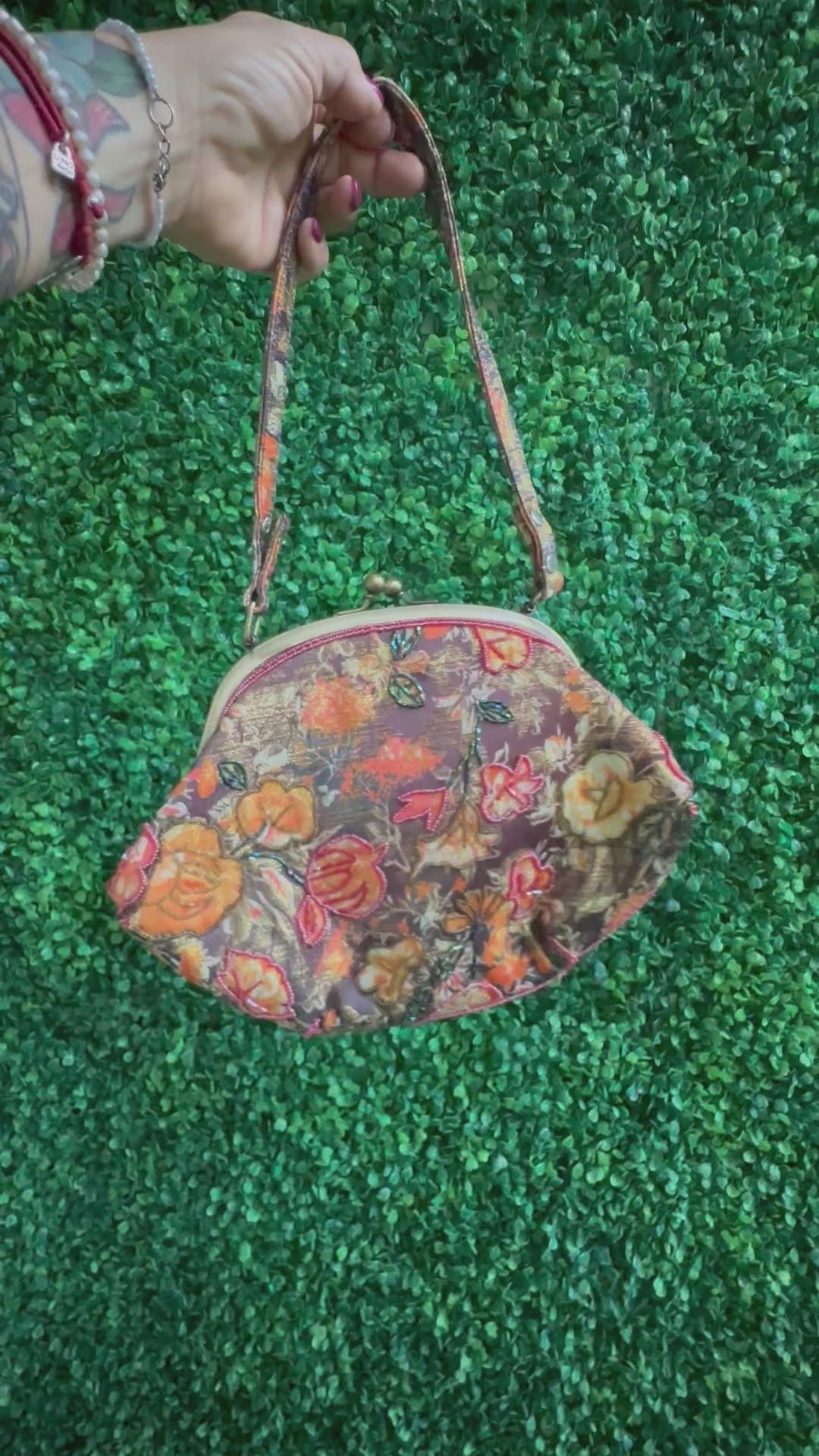 Vintage Colorful Floral Sequin Purse Bag Clutch Stunning