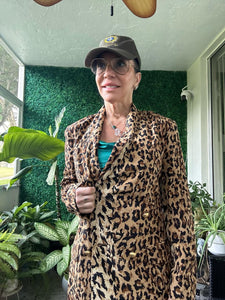 Bloomingdales Silk Black Leopard Sequins Animal Print  Blazer Jacket