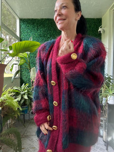 ANN ARUNDELL Tartan Slouchy Mohair Long SCOTLAND Cardigan Outwear Coat House of Harris 1960 Fall