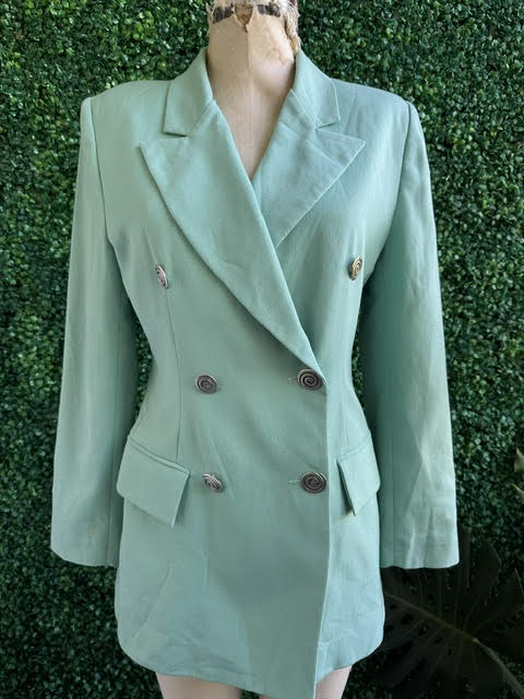 Vintage 1990s Italian Mint Green Blazer With Spiral Buttons