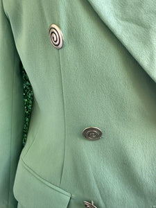 Vintage 1990s Italian Mint Green Blazer With Spiral Buttons