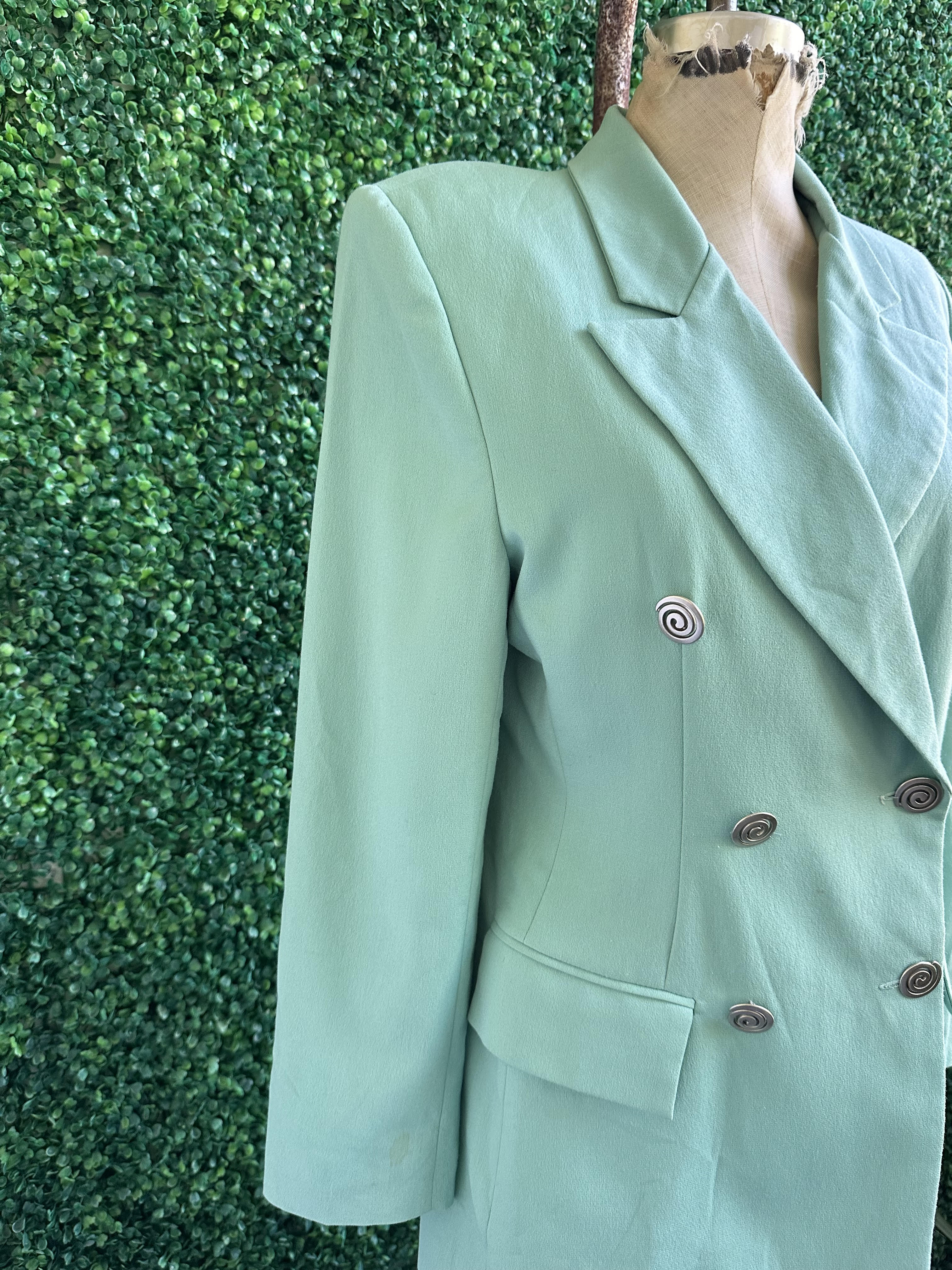 Vintage 1990s Italian Mint Green Blazer With Spiral Buttons