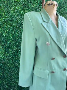 Vintage 1990s Italian Mint Green Blazer With Spiral Buttons