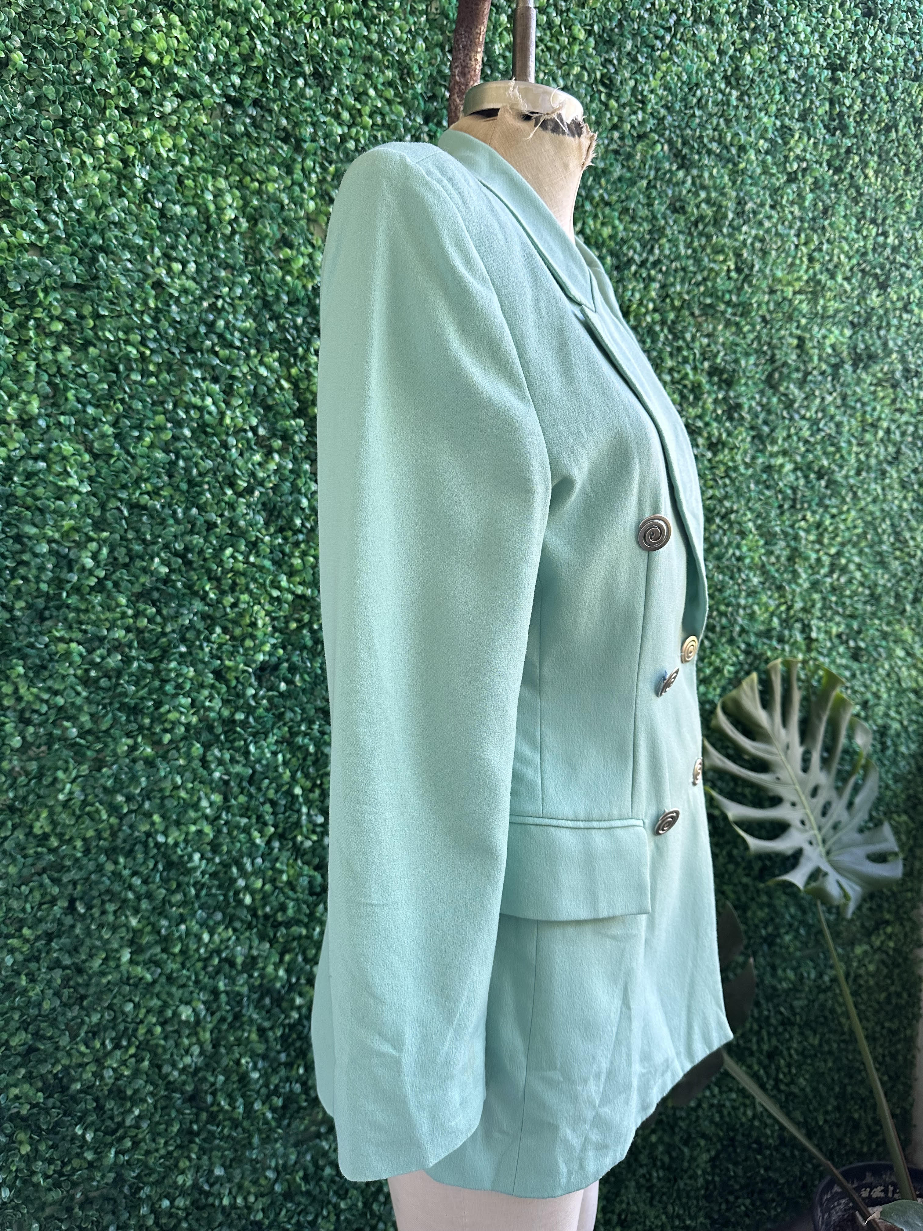 Vintage 1990s Italian Mint Green Blazer With Spiral Buttons